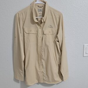 L.L. Bean Khaki  NO FLY ZONE Long Sleeve Womens Shirt Insect Repellent